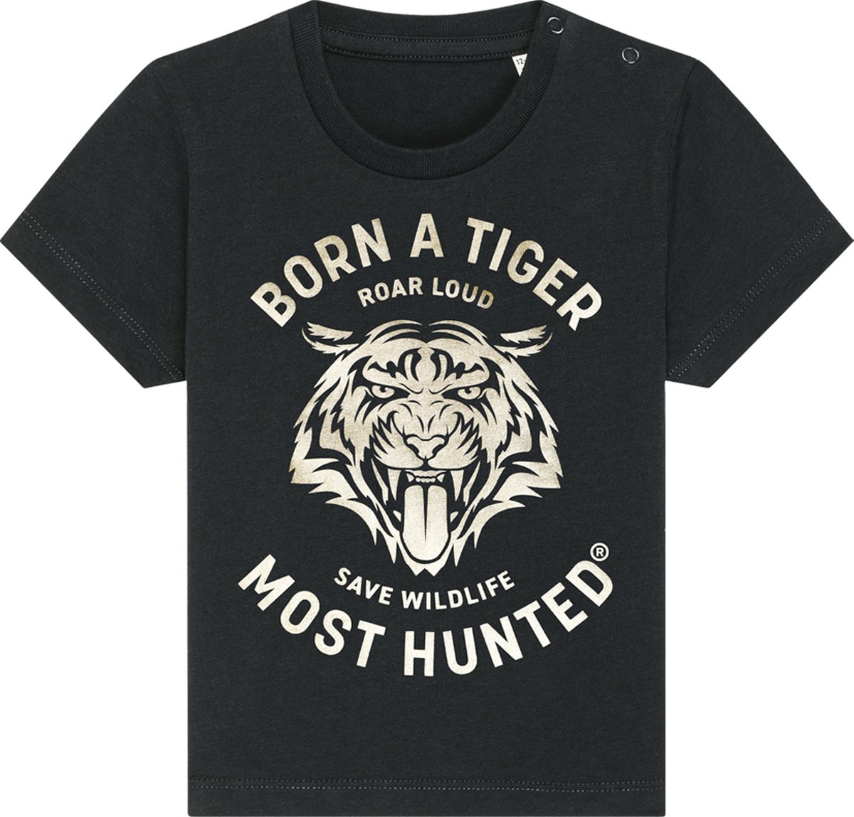 Most Hunted - baby t-shirt - tijger - zwart - goud - maat 18-24 maanden
