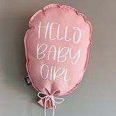 Ballon met tekst-Ballon van 100% katoen-Kraamcadeau-geboorte-baby-decoratie ballon-hello baby girl-pink-kinderkamer decoratie-babykamer decoratie-40x25cm