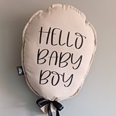 Ballon met tekst-Ballon van 100% katoen-Kraamcadeau-geboorte-baby-decoratie Ballon-hallo baby boy-beige-kinderkamer decoratie-babykamer decoratie-40x25cm