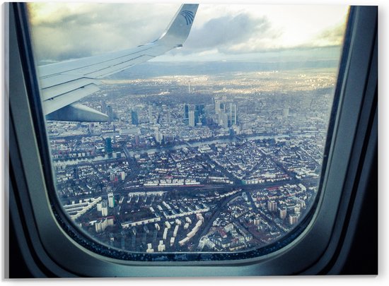 Acrylglas - Uitzicht over Bebouwde Stad vanuit Vliegtuig - 40x30 cm Foto op Acrylglas (Met Ophangsysteem)