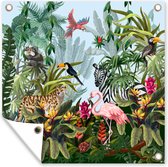 Tuinposters Jungle - Natuur - Jongens - Meisjes - Kinderen - Zebra - Flamingo - 50x50 cm - Tuindoek - Buitenposter