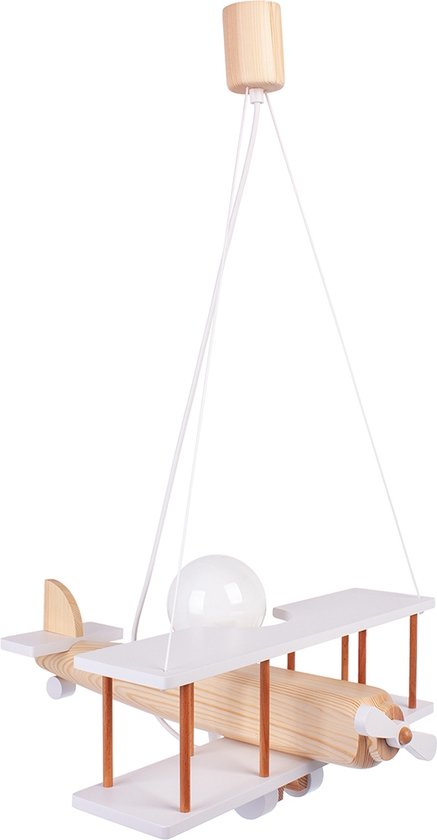 Hanglamp - Voor kinderen - Vliegtuig - Wit - Natuurlijk - Hout - 42 x 45 x 75 cm