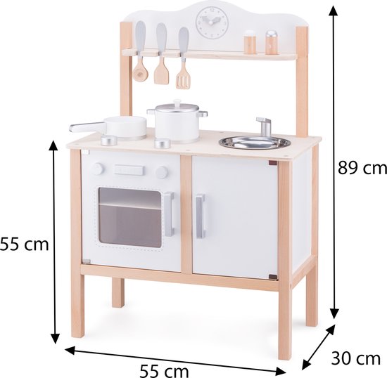New Classic Toys Houten Speelkeuken - Wit - Inclusief Accessoires - Werkbladhoogte is 55 cm - New Classic Toys