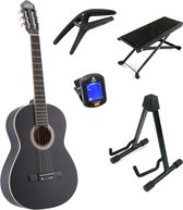 LaPaz C30BK klassieke gitaar 4/4-formaat zwart + statief + accessoires