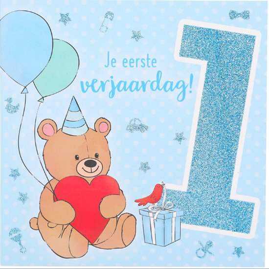 Depesche - Cijferkaart met muziek, vierkant met de tekst "1 - Je eerste verjaardag!" - mot. 002