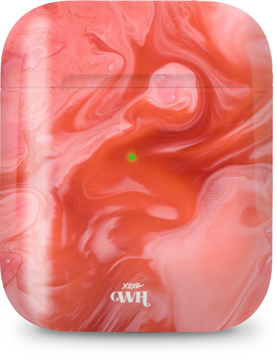 Airpods case Marble Red Lips - Airpods hoesje geschikt voor Airpods 1 en 2 - Marmer - Rood - Airpods hoes - Airpods 1 hoesje - Airpods 2 hoesje - Koptelefoon case - Hoesje