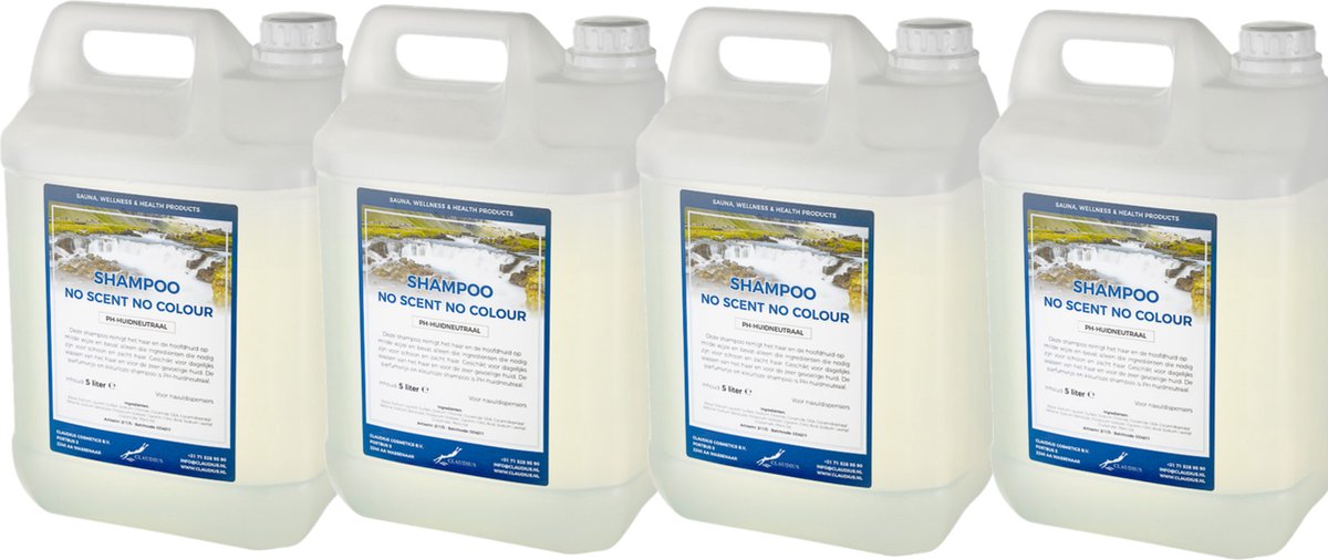 Shampoo No scent no Colour - 5 Liter - set van 4 stuks - Navulling - Voordeelverpakking - Haarverzorging