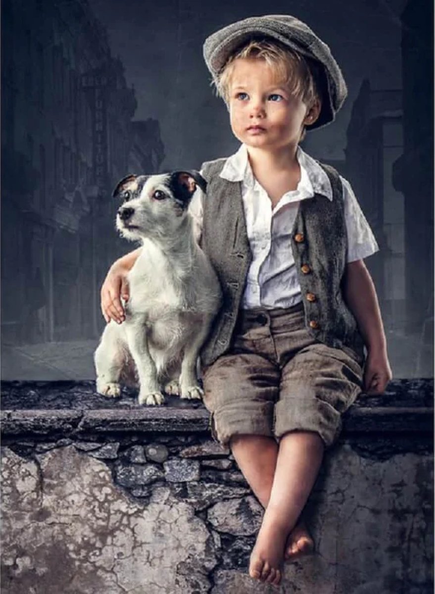 Lienz® Diamond Painting volwassenen 40x50cm - Rond - Kind - Hond - Jongen - Volledig - Pakket Volwassenen