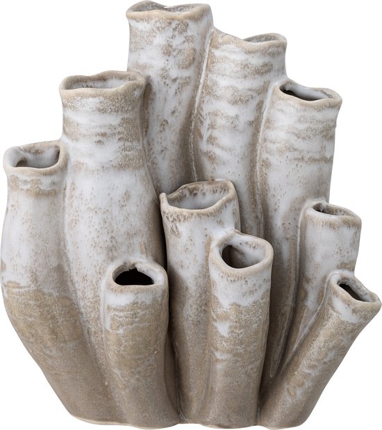 Bloomingville vase Saha faïence sable/blanc 16,5 x 13 x 18,5 cm