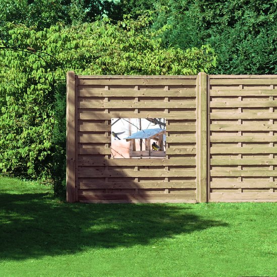 Tuinposter – Koolmeesje in Vogelhuisje op Winterse Dag - 80x60 cm Foto op Tuinposter (wanddecoratie voor buiten en binnen)