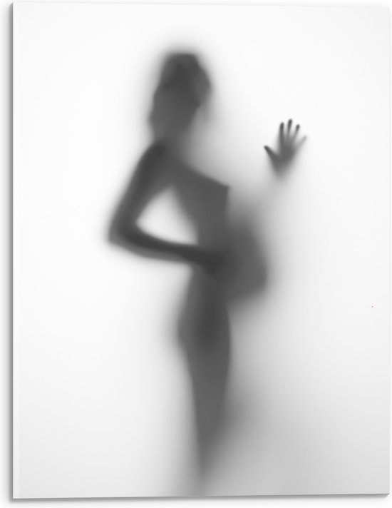 Acrylglas - Silhouet van Zwanger Vrouwenlichaam achter Wazige Wand - 30x40 cm Foto op Acrylglas (Met Ophangsysteem)
