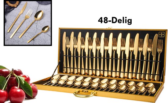 Levabe 48 Delig Bestek set - Goud - 12 Persoons - Gouden bestek set - Mes  Vork Lepel -... | bol.com