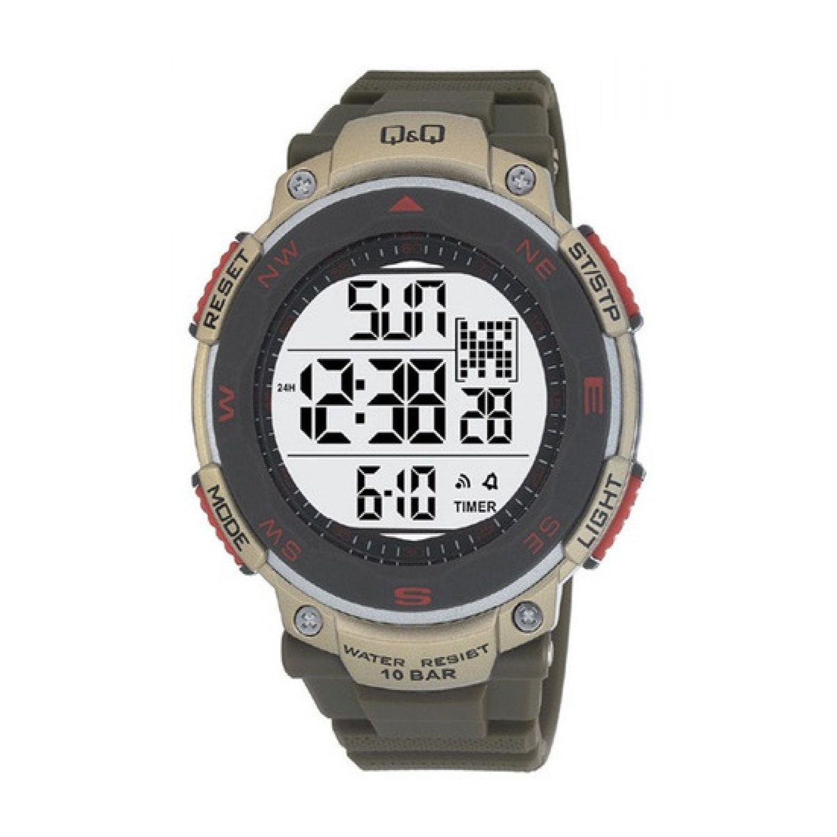 QQ-Heren-Horloge-Digitaal-Waterdicht-10BAR-Zwemmen-Sporten-Rubber-Backlight-Stopwatch-Dual Time-Countdown Timer-5 alarmen in te stellen-42MM-Rood-Zwart