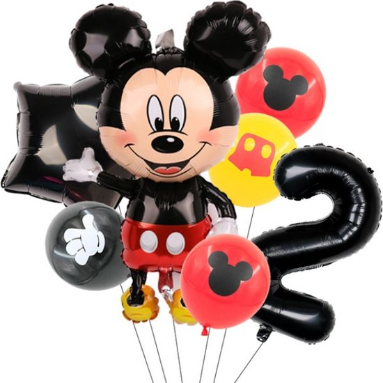 Mickey Mouse Cijfer Ballon Twee - Cijfer Ballon 2 Jaar - Mickey Mouse Ballonnen - Kinderverjaardag - Thema Mickey Mouse - Verjaardag Versiering - Verjaardag Decoratie - Ballonnen Set - Folieballonnen