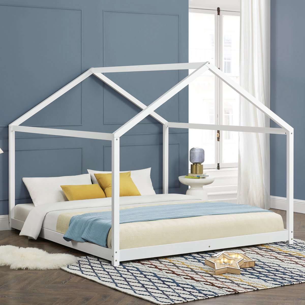en.casa Kinderbed Cerro huisbed met lattenbodem 160x200 cm wit