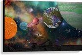 Canvas - Alle Planeten van het Universum vanaf Ruimteschip - 90x60 cm Foto op Canvas Schilderij (Wanddecoratie op Canvas)