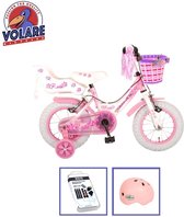 Volare Kinderfiets Rose - 12 inch - Roze/Wit - Twee handremmen - Inclusief fietshelm + accessoires
