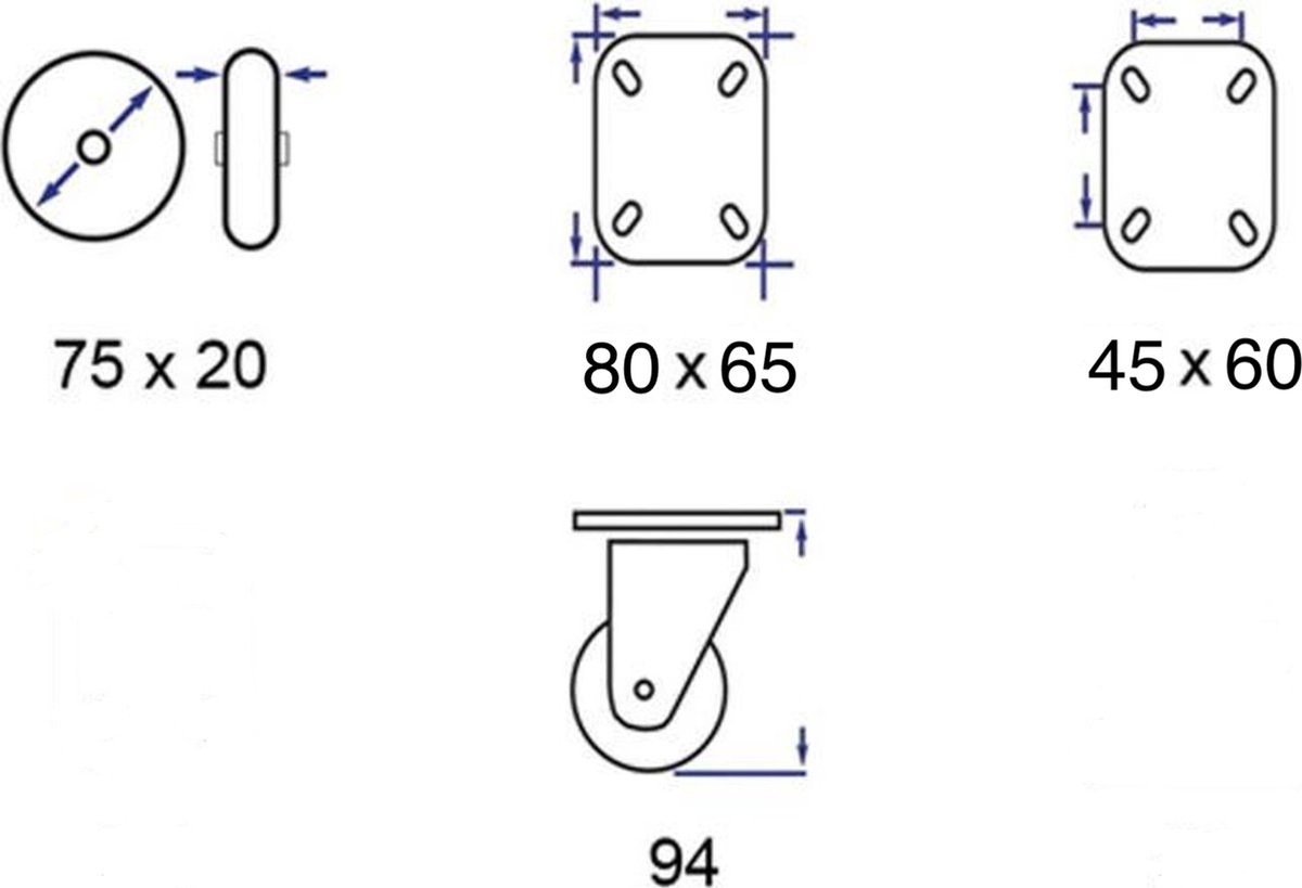 Zwenkwiel 200 x 30mm rubber - ABC Tools