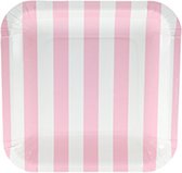 Papieren bordjes roze gestreept - lichtroze - 12 stuks - vierkant - gebaksbord - dessertbord