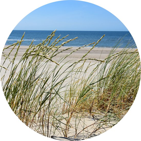 Texelphotos.nl - Muurcirkel – Texel Strand - Duin – Natuur – Zee - Natuur - Strand - Helmgras - Landschap - Wanddecoratie rond - Aluminium - Dibond - 60x60 cm - Binnen en Buiten.