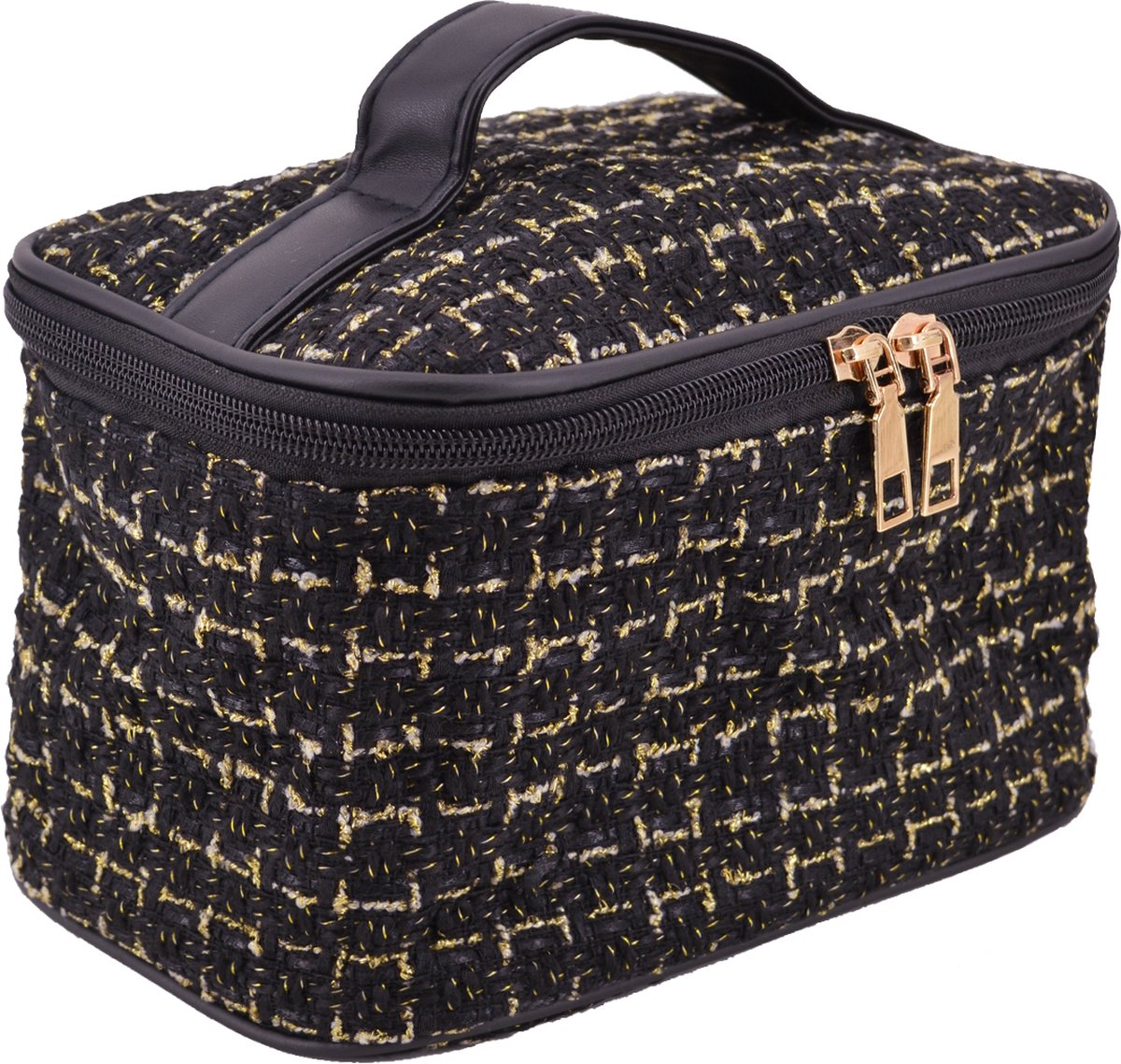 Toilettas / Make- up tas Tweed Zwart | 21 x 14,5 x 13,5 cm | Fashion Favorite