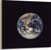Hout - Vooraanzicht van de Aarde - 100x100 cm - 9 mm dik - Foto op Hout (Met Ophangsysteem)