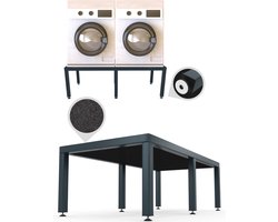 WassiStand Wasmachine Verhoger met Anti-Slip & Grip – Wasmachine Kast en Ombouw – Verhoging voor Wasmachine, Vaatwasser, Koelkast, Vriezer en Droger – Witgoed Verhoger Inclusief 6 Dempers – Roestvrij – Maximaal 750 kg – 122x61x34cm - Grijs
