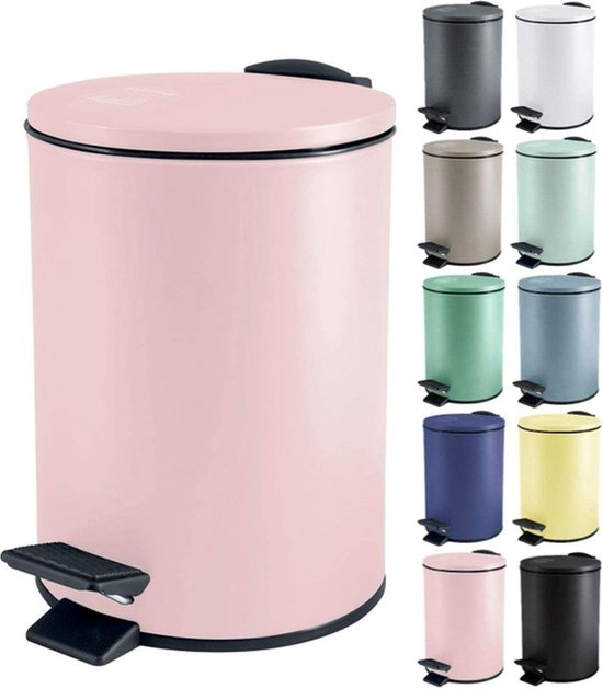 Five Metalen Afvalemmer Badkamer 3 Liter - Blauw Met Pedaal En Stille Sluiting