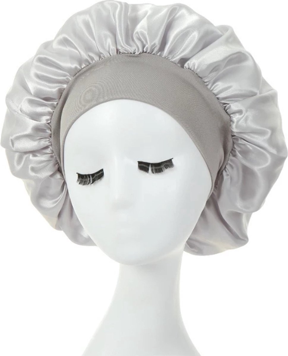 Jumada's Satijnen Nachtrust masker cap muts - Breedgerande Unisex slaapmuts Grijs