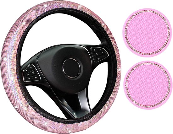 Housses de volant de voiture en cristal rose pour filles et dames