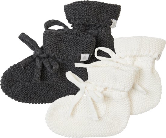 Noppies - Chaussons tricotés - emballés dans une boîte cadeau - 2 paires - Bébé 0-12 mois - Coton biologique - White - Mélange gris foncé