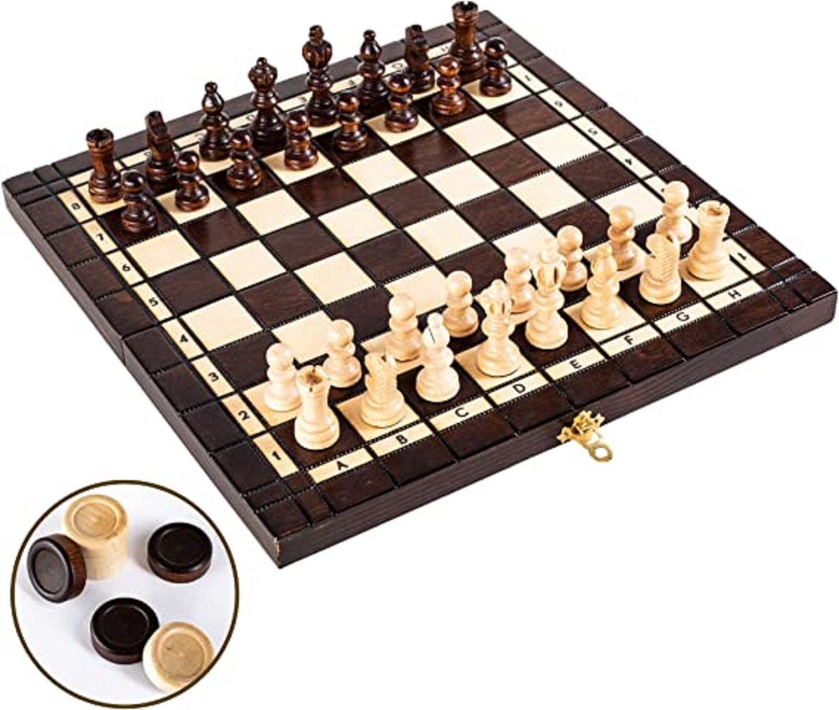 Schaakbord \ Chess figures and chessboard made of wood - Houten schaakspel, draagbaar houten schaakbord Handgemaakt schaakbordspel voor familiefeestactiviteiten