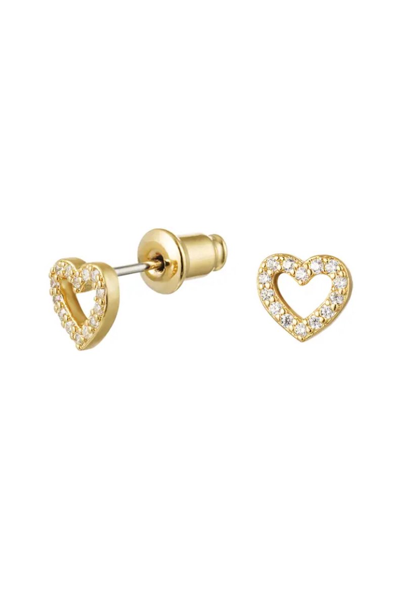 Heart stud oorstekersl - gold plated - goud - gold - waterproof - nikkel vrij - oorbellen - earrings - steentjes - zirkonia - zirkoon - studs - knopjes - hearts - hartjes - hart - minimalistisch -