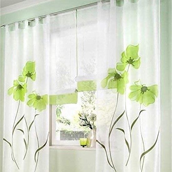 2-delig gordijn bedrukt bloemengordijn voor woonkamer slaapkamer tab-top gordijn 150 cm breed
