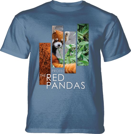 T-shirt Protect Red Panda Split Portrait Blue 5XL