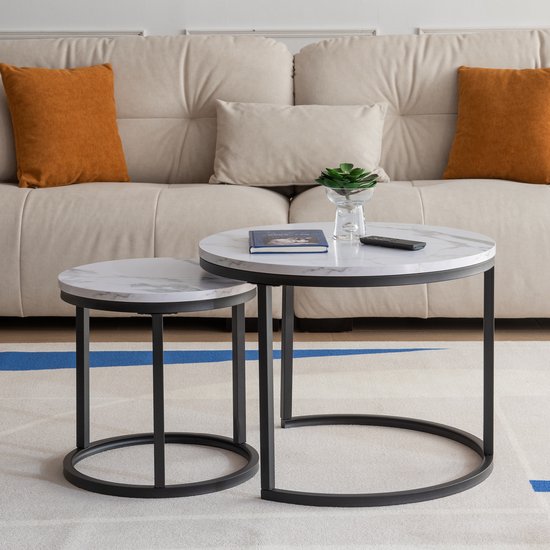 Moderne salontafel set van 2 voor woonkamer kantoor - witte ronde hout accent... bol.com
