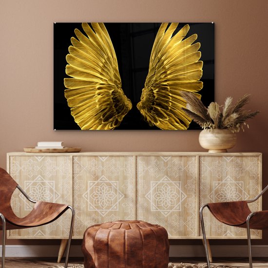 Peinture sur Verre - Ailes Dorées sur Fond Noir - 120x80 cm - Peintures sur Verre Peintures - Photo sur Glas
