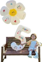 LoHa party®Daisy Folie ballonnen Set-XXL Cijfer Folie Ballon 5-Instagram-Tik Tok-Happy Birthday Sticker -Bloem ballon-Wit-Helium Ballonnen-Bruiloft-Verjardaag-Baby shower-Feestpakket-Viesering-Decoratie-4Stuks