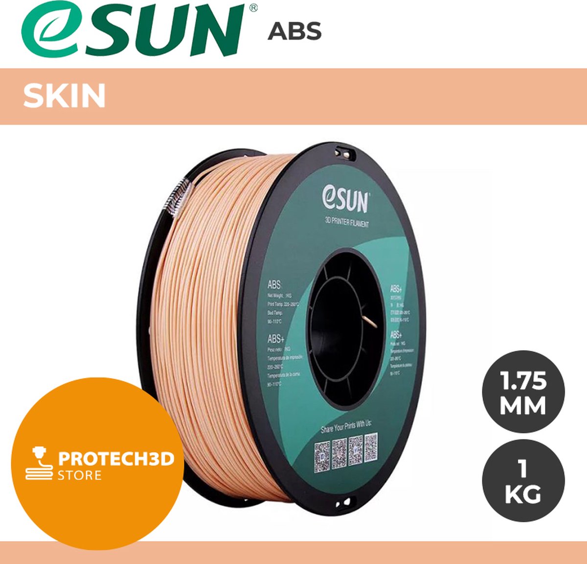 eSun - ABS Filament, 1.75mm, Skin - 1kg