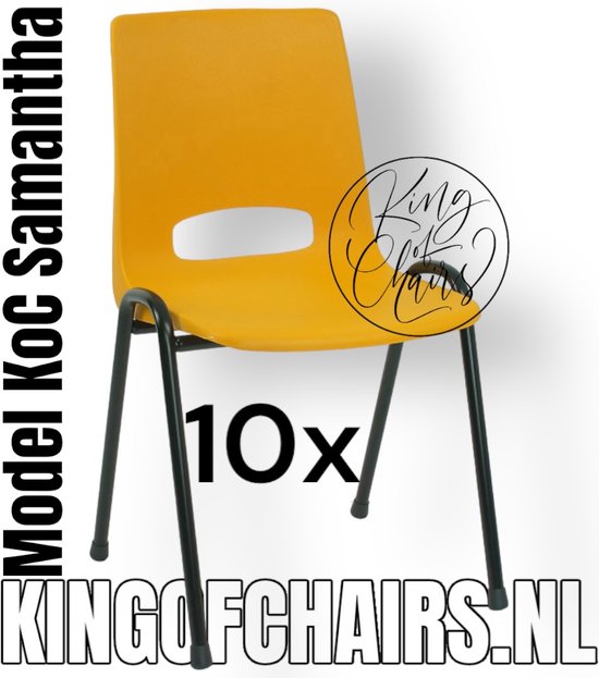 King of Chairs -set van 10- model KoC Samantha okergeel met zwart onderstel. Kantinestoel stapelstoel kuipstoel vergaderstoel kantine stapel stoel kantinestoelen stapelstoelen kuipstoelen arenastoel kerkstoel schoolstoel De Valk 3320 bezoekersstoel