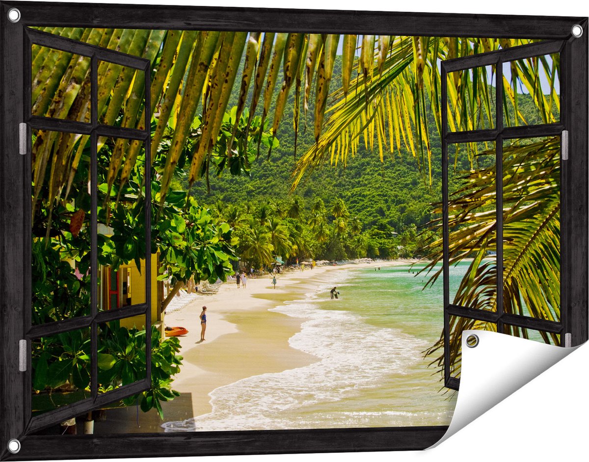 Gards Tuinposter Doorkijk Laguna - 90x60 cm - Tuindoek - Tuindecoratie - Wanddecoratie buiten - Tuinschilderij Zwart