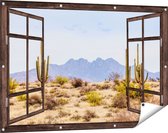 Gards Tuinposter Doorkijk Cactussen in de Woestijn - 120x80 cm - Tuindoek - Tuindecoratie - Wanddecoratie buiten - Tuinschilderij
