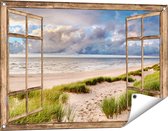 Gards Tuinposter Doorkijk Strand en Duinen met Bewolking - 90x60 cm - Tuindoek - Tuindecoratie - Wanddecoratie buiten - Tuinschilderij