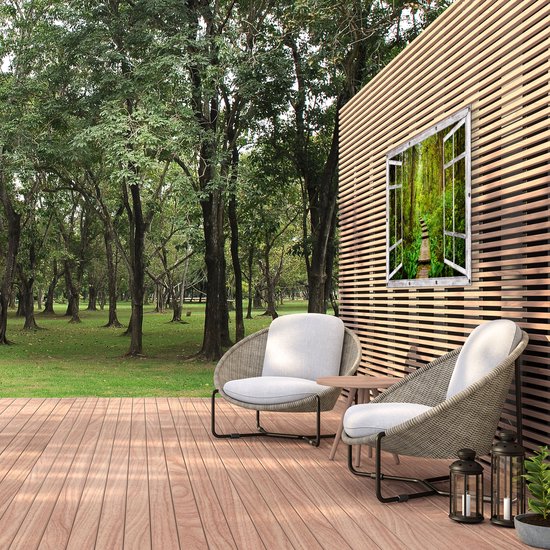 Gars Affiche de jardin Sentier transparent en forêt avec Plantes vertes - 120x80 cm - Toile jardin - Décoration de jardin - Décoration murale extérieur - Tableau jardin