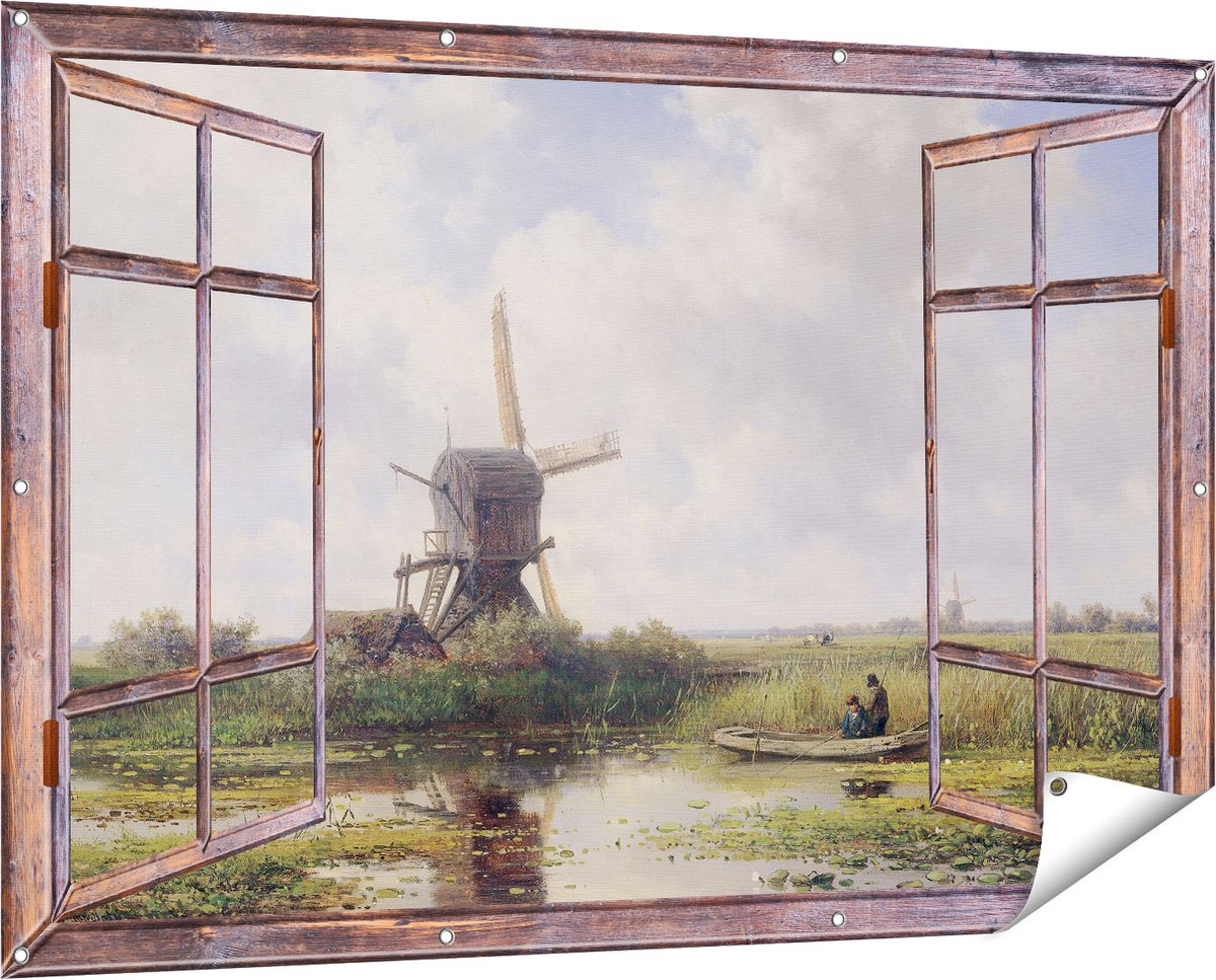 Gards Tuinposter Doorkijk In ’t Gein bij Abcoude - Willem Roelofs - 150x100 cm - Tuindoek - Tuindecoratie - Wanddecoratie buiten - Tuinschilderij Bruin