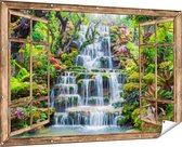 Gards Tuinposter Doorkijk Tropische Waterval in Thailand - 180x120 cm - Tuindoek - Tuindecoratie - Wanddecoratie buiten - Tuinschilderij
