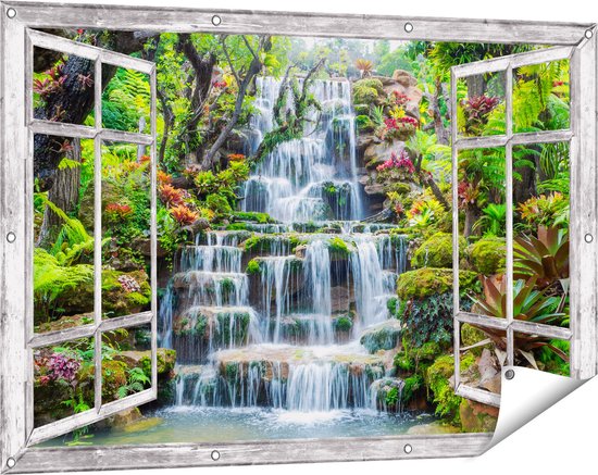 Affiche jardin - Peinture jardin extérieur - Toile clôture - Jardin -  Cascade - Nature