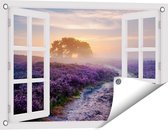 Gards Tuinposter Doorkijk Pad in de Weide van de Veluwe - 60x40 cm - Tuindoek - Tuindecoratie - Wanddecoratie buiten - Tuinschilderij