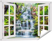 Gards Tuinposter Doorkijk Tropische Waterval in Thailand - 90x60 cm - Tuindoek - Tuindecoratie - Wanddecoratie buiten - Tuinschilderij