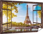 Gars Affiche de jardin Tour Eiffel transparente à Paris sur l' Water - 180x120 cm - Toile jardin - Décoration de jardin - Décoration murale extérieur - Tableau jardin